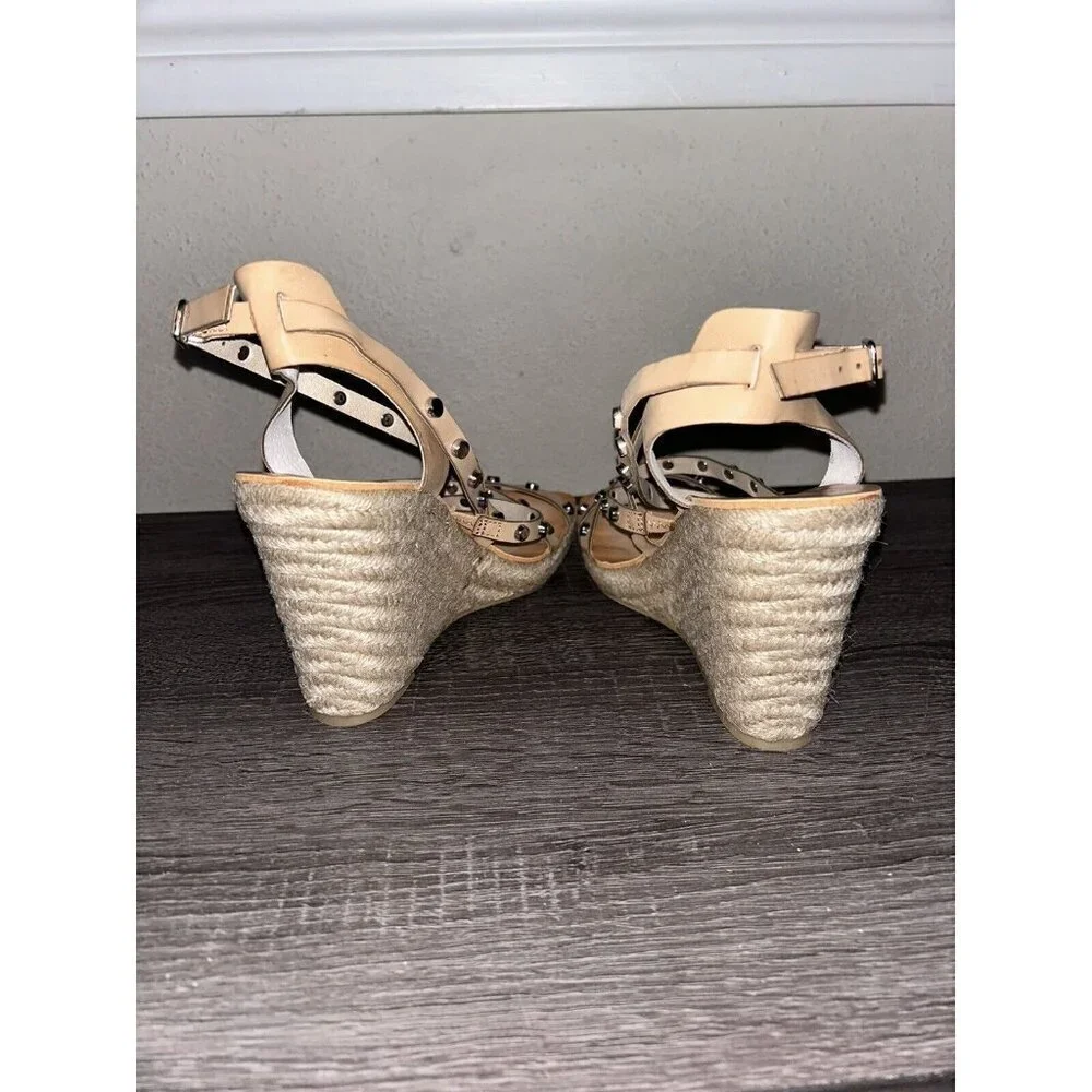 Dolce Vita Maxton Tan Espadrille Strappy Studded Square Wedge Sandals Size 9